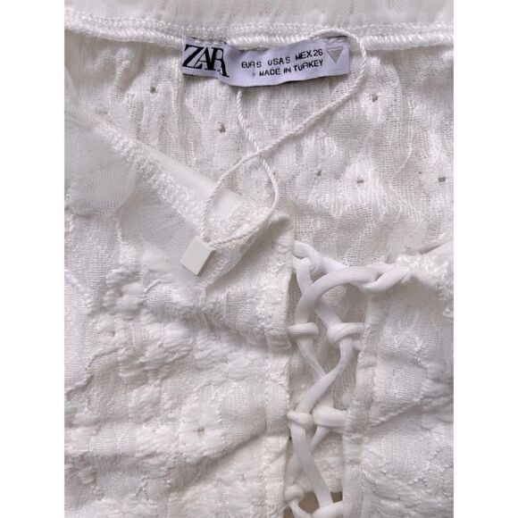 NWOT Zara White Tulle Eyelet Lace Tie Front Crop Top, Size Small - Picture 12 of 15